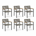 6er Set Gartenstuhle mit Armlehnen 57 x 60 x 84 cm Stahl PE-Geflecht Akazienholz Grau Schwarz