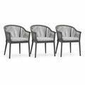 3er Set Gartensessel mit Kissen Aluminium und PE-Geflecht Dunkelgrau 57 x 60 x 78 cm