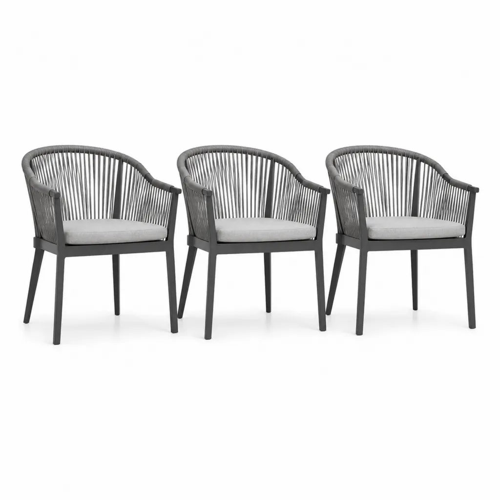 3er Set Gartensessel mit Kissen Aluminium und PE-Geflecht Dunkelgrau 57 x 60 x 78 cm
