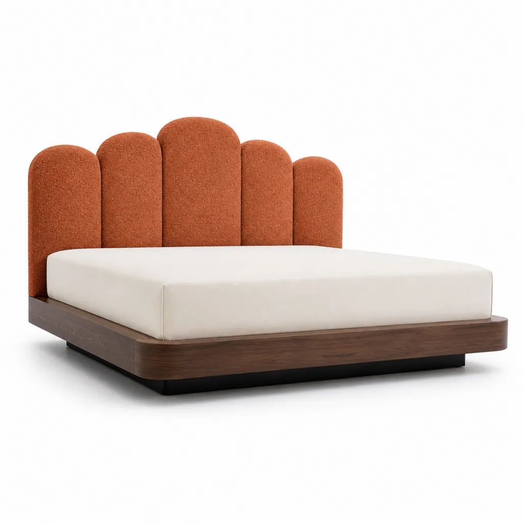 Polsterbett Bettgestell 180 x 200 cm mit Polyesterbezug und Holzwerkstoffrahmen in Nussbraun Rostorange