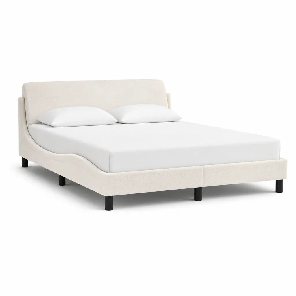 Polsterbett Doppelbett 160 x 200 cm mit Boucle-Polyesterbezug Cremeweiss