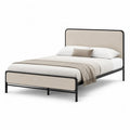 Polsterbett Bettgestell 160 x 200 cm Rechteckig Polyester Stahl Schwarz Beige