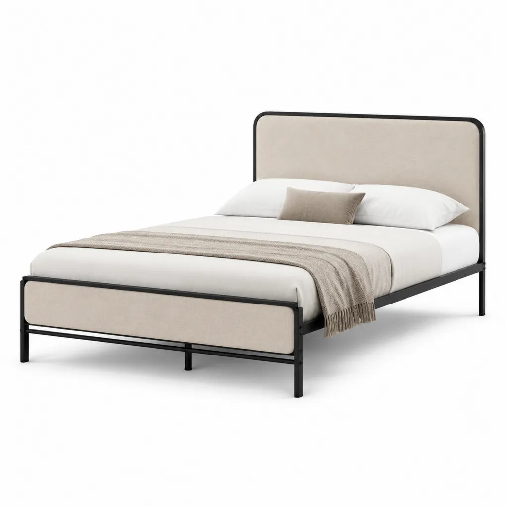 Polsterbett Bettgestell 160 x 200 cm Rechteckig Polyester Stahl Schwarz Beige