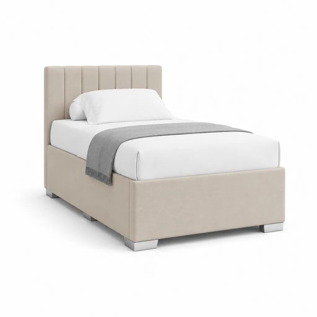 Polsterbett Einzelbett 90 x 200 cm mit gepolstertem Kopfteil Polyesterbezug rechteckig beige