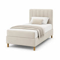 Polsterbett Einzelbett 90 x 200 cm mit gepolstertem Kopfteil Polyesterbezug Beige