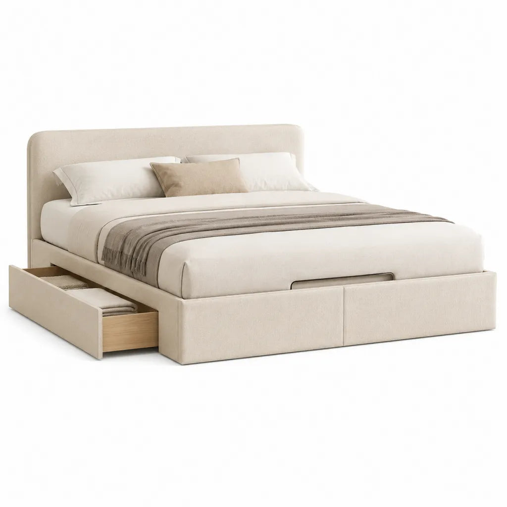 Polsterbett mit Stauraum 160 x 200 cm Polyester Beige