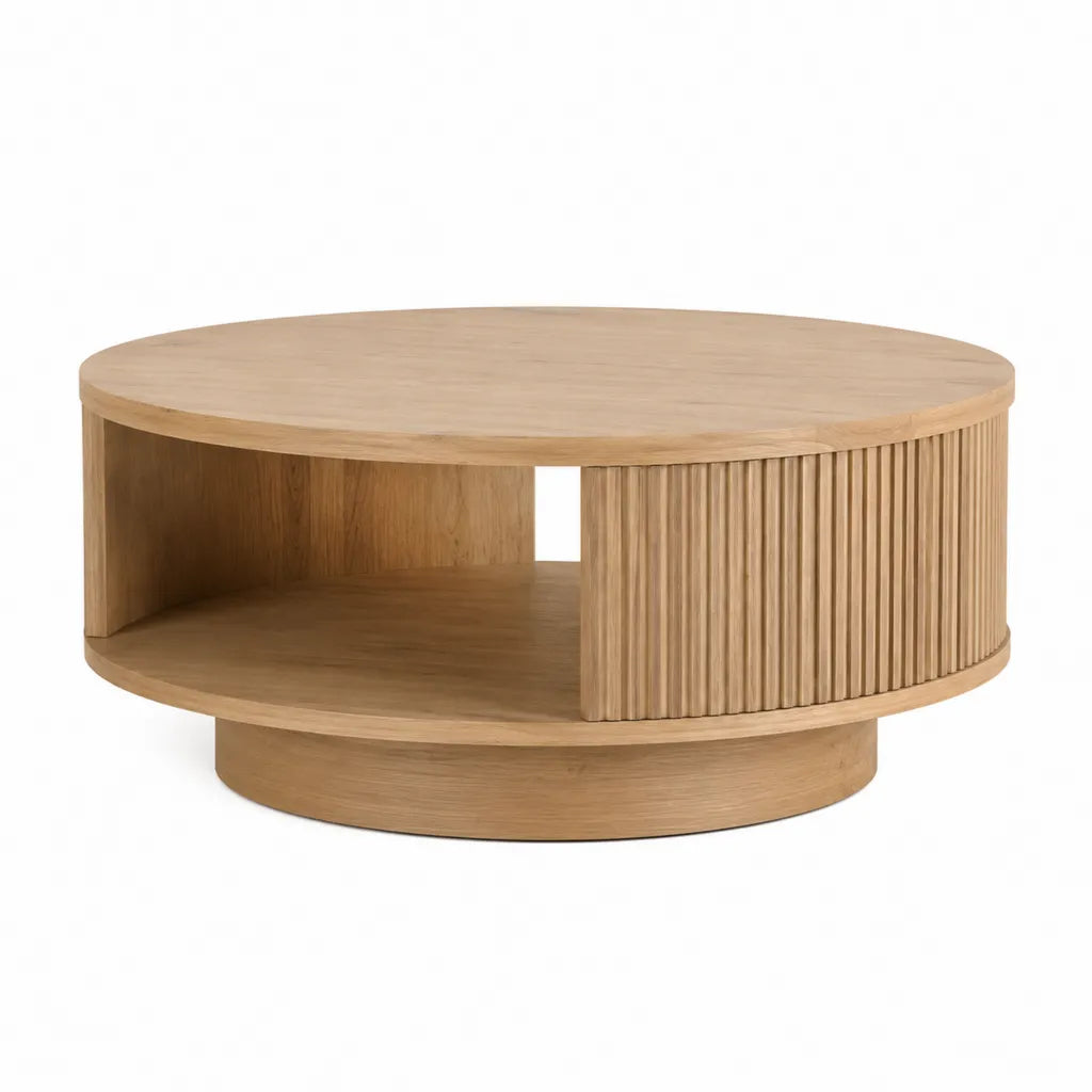 Runder Couchtisch aus MDF mit Eichenfurnier 80 x 80 x 40 cm Natur