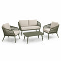 4-teiliges Gartenlounge Set mit 2 Sesseln 2-Sitzer Sofa und Couchtisch aus pulverbeschichtetem Stahl und Polyesterseil Olivgrun Beige Sofa 130 x 75 x 78 cm