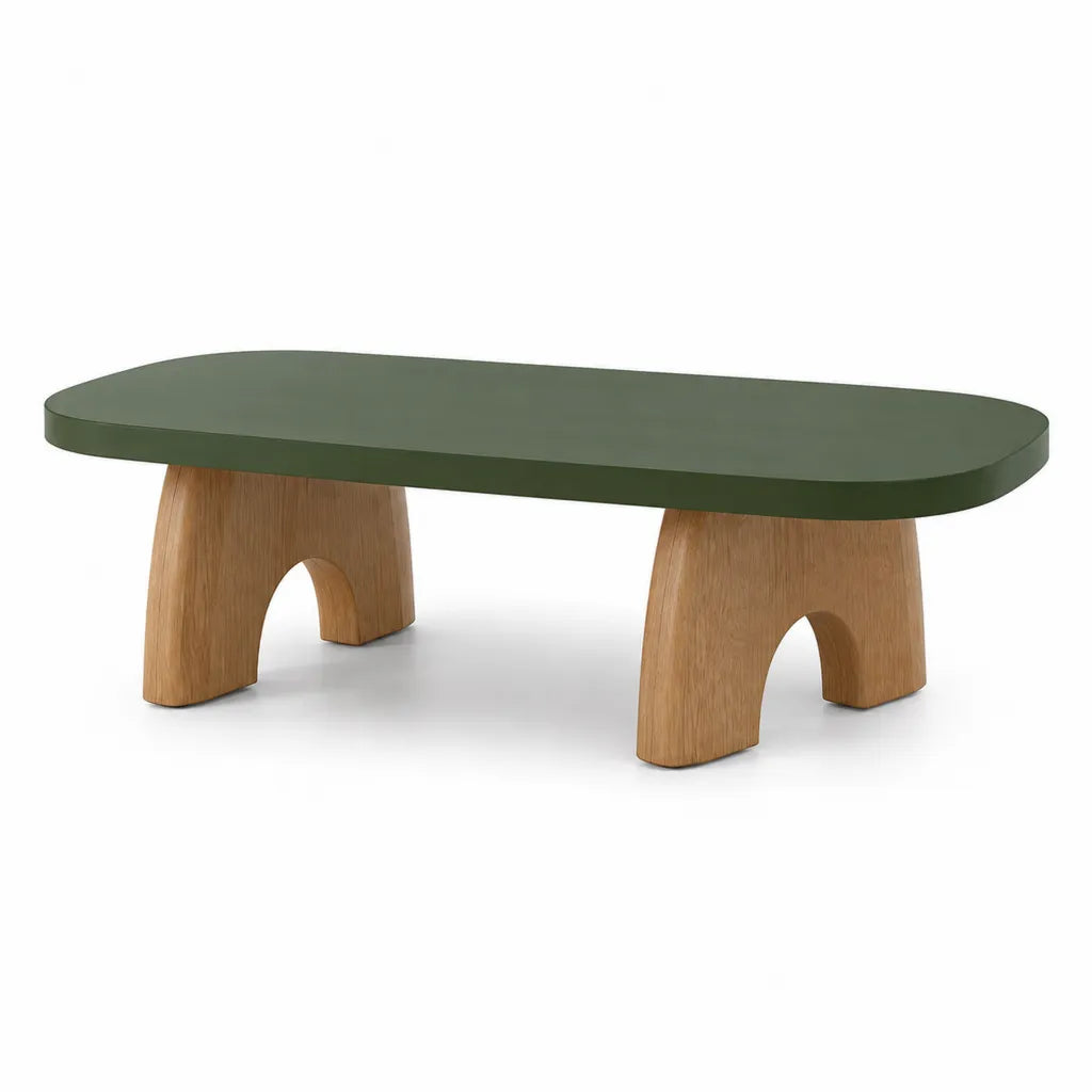 Couchtisch 120 x 60 x 40 cm MDF Eichenfurnier oval Grun Natur