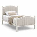 Polsterbett Bettgestell 140 x 200 cm aus Massivholz mit Polyesterbezug Beige Weiss