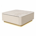 Couchtisch mit Schublade 100 x 100 x 35 cm Sinterstein MDF quadratisch Creme Gold