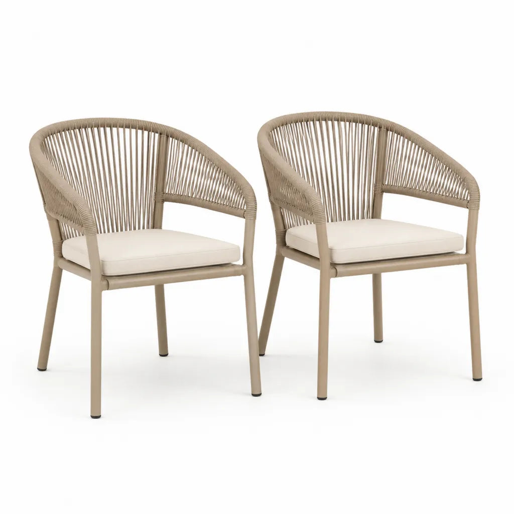 2er Set Gartenstuhle mit Armlehnen Aluminium PE-Seilgeflecht Beige 57 x 60 x 78 cm