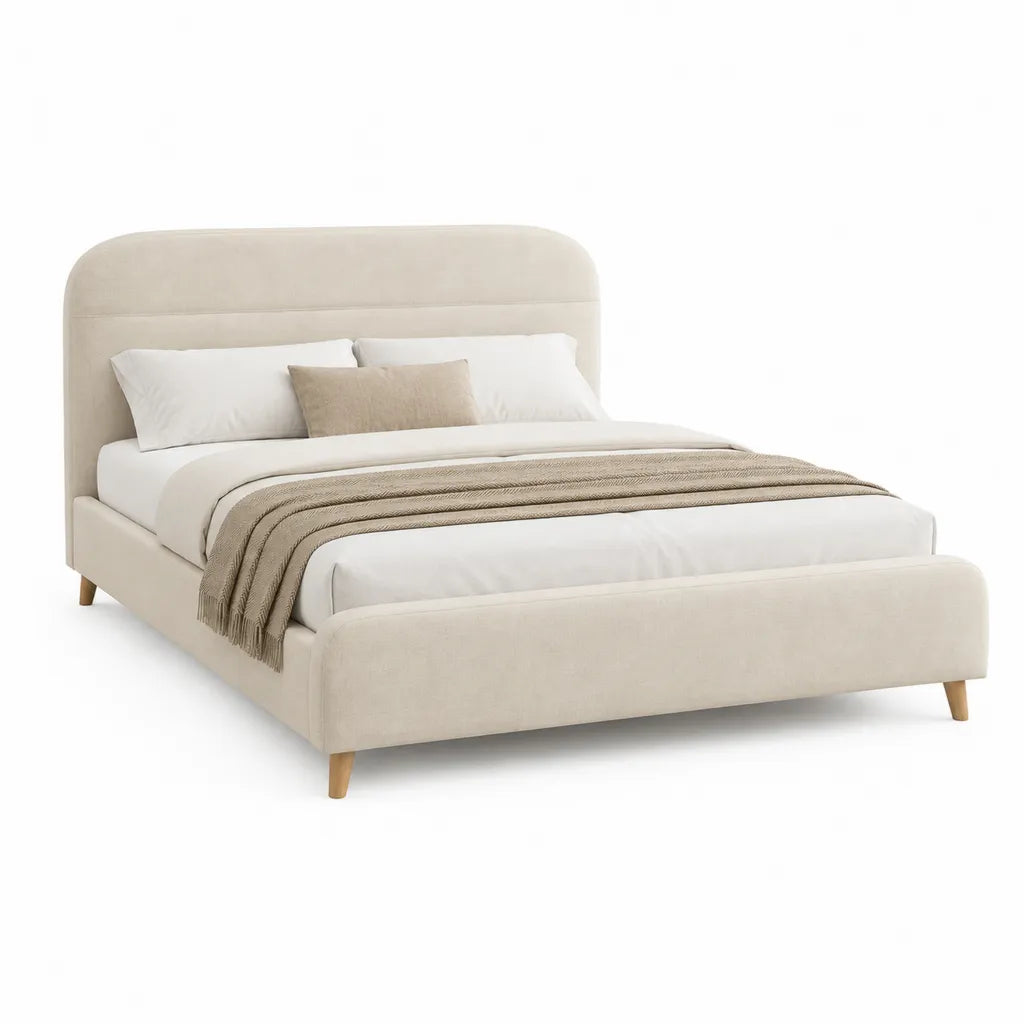 Polsterbett Doppelbett 160 x 200 cm mit abgerundetem Kopfteil aus Polyester Creme rechteckig
