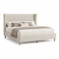 Polsterbett Doppelbett 180 x 200 cm mit gepolstertem Kopfteil aus Polyester in Beige