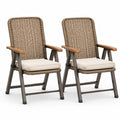 2er Set klappbare Gartenstuhle mit Armlehnen PE-Rattan Stahl Akazienholz Braun 61 x 67 x 106 cm