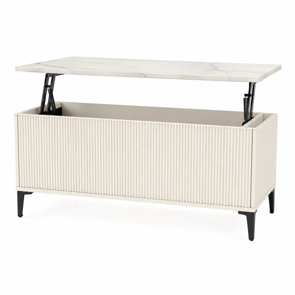 Couchtisch mit hochklappbarer Tischplatte und Stauraum 100 x 50 x 45 cm MDF Stahl rechteckig Weiss Schwarz