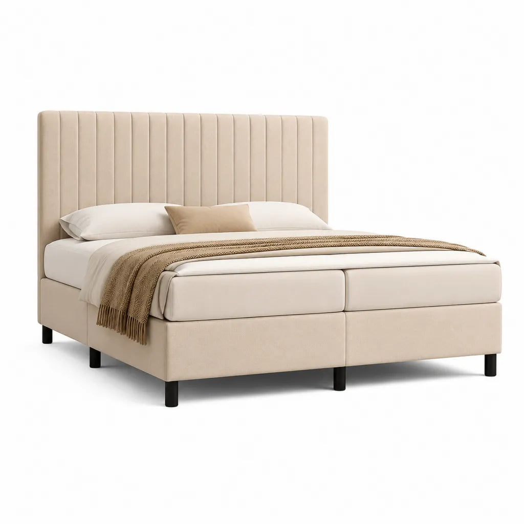 Polsterbettgestell 180 x 200 cm mit gepolstertem Kopfteil Polyester Beige