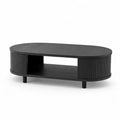 Couchtisch aus MDF oval Schwarz 120 x 60 x 40 cm mit Schiebeturen und Ablagefach