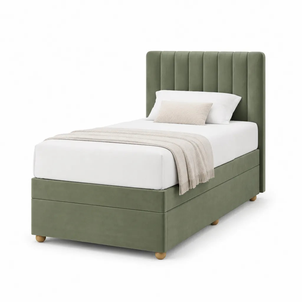 Gepolstertes Einzelbettgestell 90 x 200 cm aus Polyester-Samt rechteckig olivgrun
