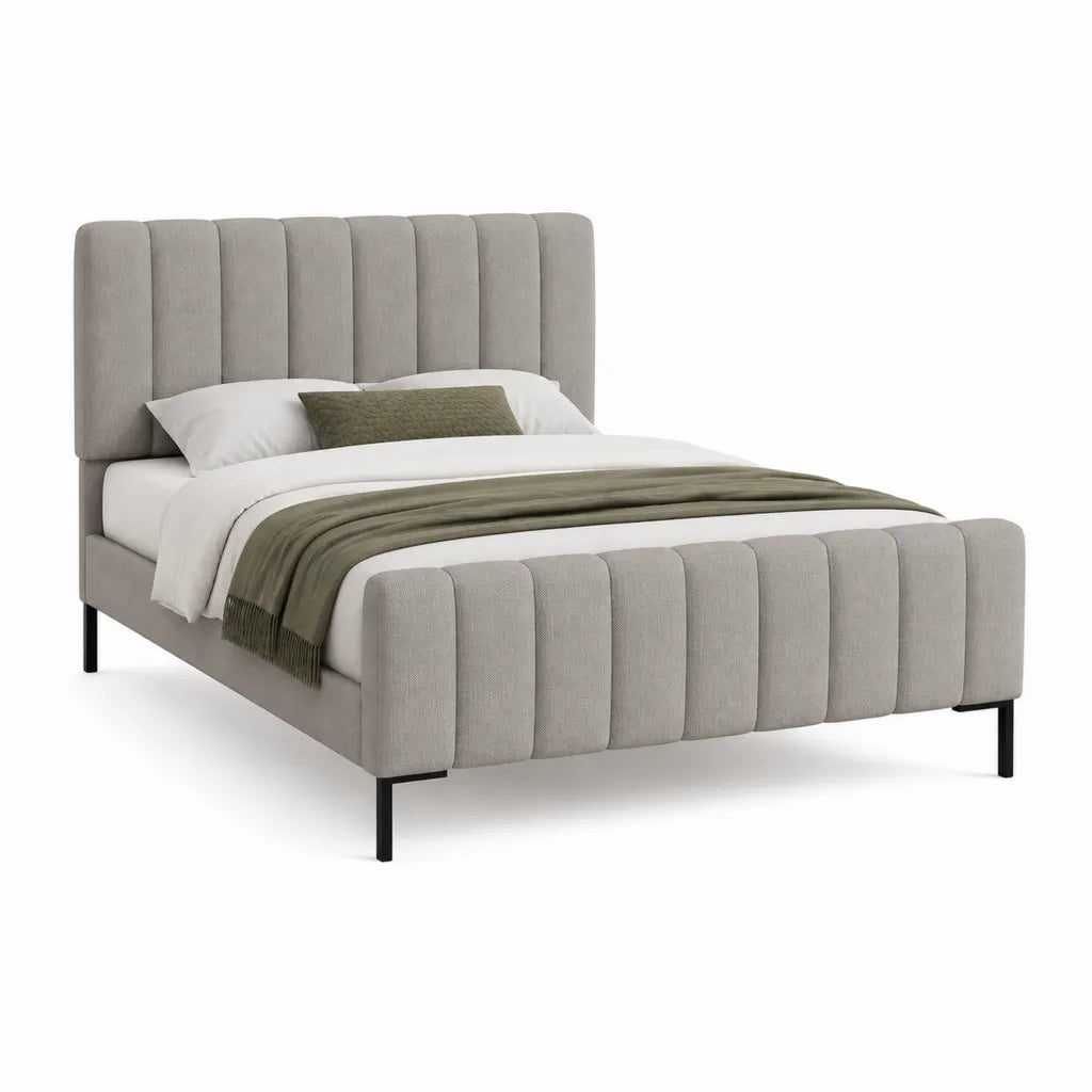 Polsterbett Bettgestell 160 x 200 cm mit gepolstertem Kopfteil und Fussteil aus Polyester Hellgrau