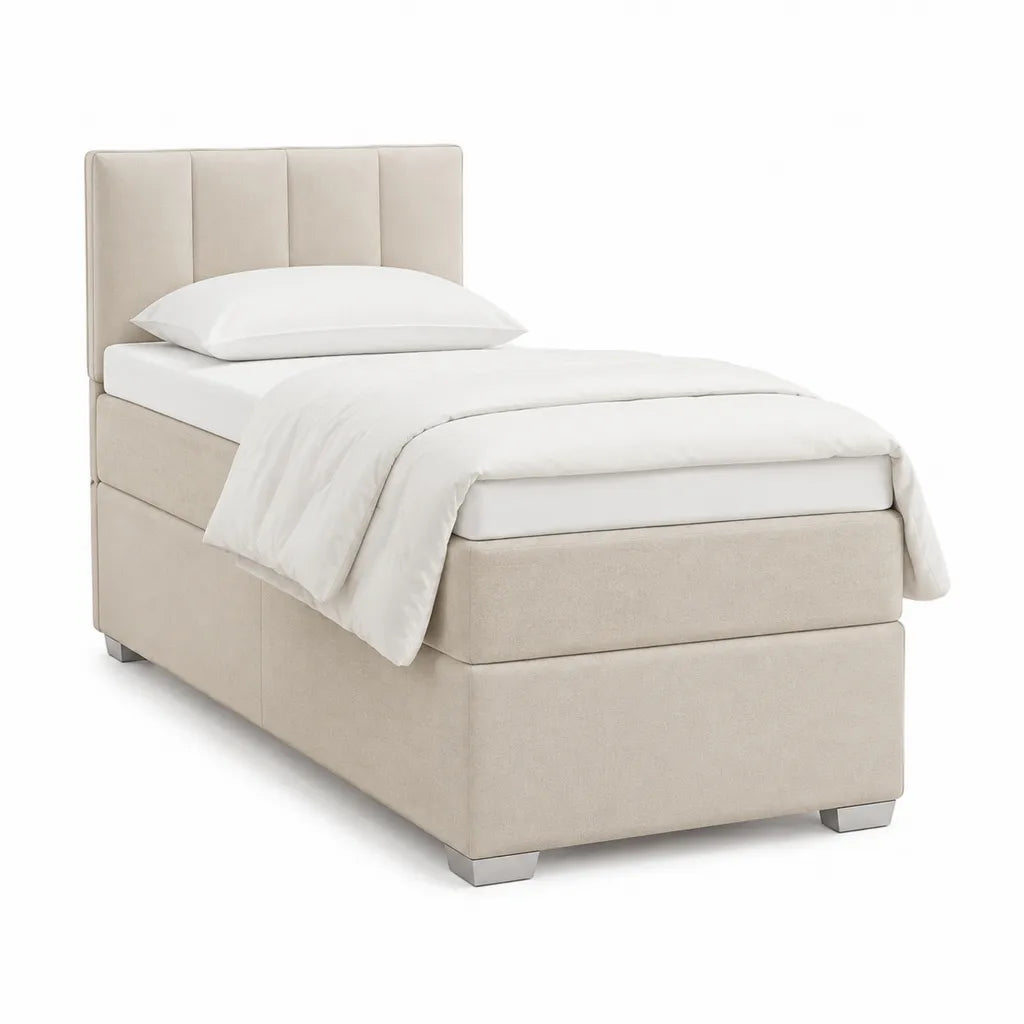 Polsterbett Einzelbett 90 x 200 cm mit gepolstertem Kopfteil Polyester rechteckig Beige