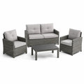 4-teiliges Gartenlounge-Set aus PE-Rattan Grau mit Polyesterkissen rechteckigem Tisch 2-Sitzer 124 x 68 x 77 cm Sessel 66 x 68 x 77 cm Tisch 100 x 50 x 40 cm