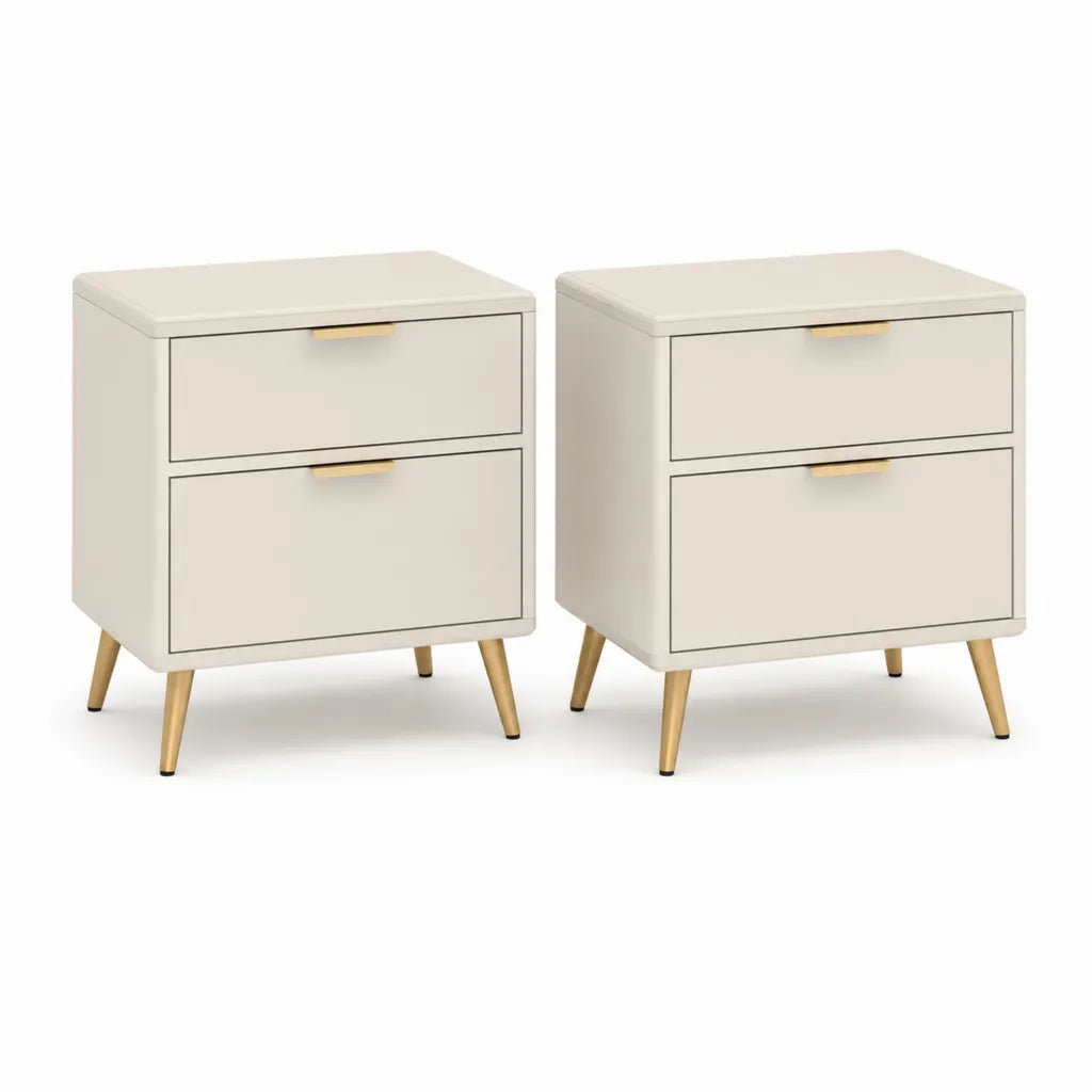 2er Set Nachttische mit 2 Schubladen MDF rechteckig Creme Gold 40 x 35 x 55 cm