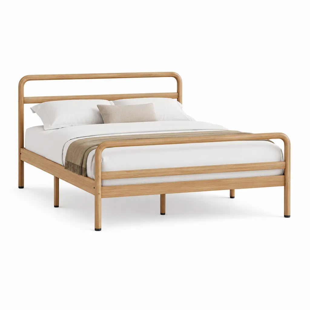 Doppelbett Bettgestell 160 x 200 cm aus massivem Eichenholz abgerundet Eiche natur
