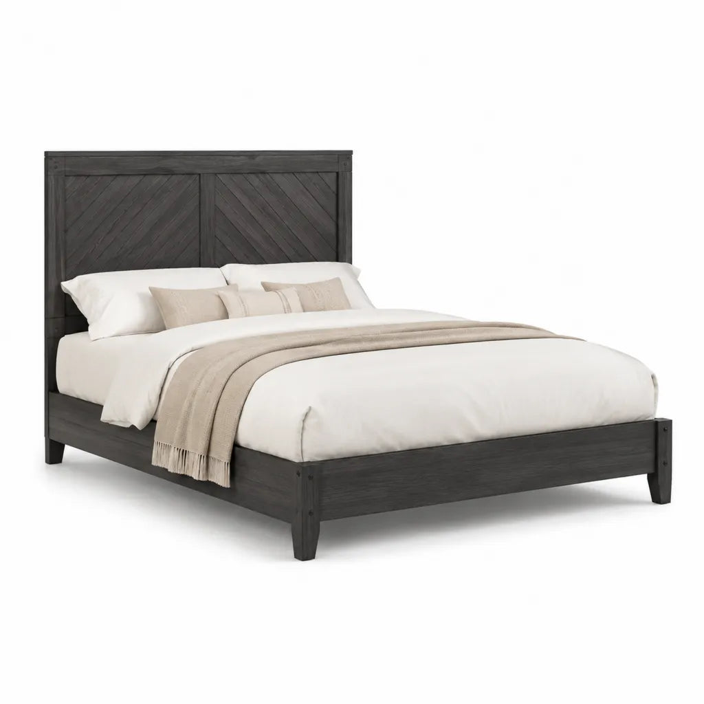 Doppelbett Bettgestell 160 x 200 cm aus massivem Kiefernholz rechteckig Dunkelgrau