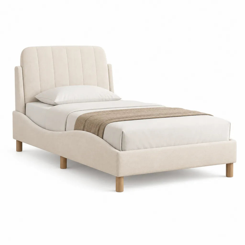 Polsterbett Doppelbett mit Lattenrost 140 x 200 cm Polyester Creme