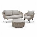 Gartenmobel Set 3-teilig mit Gartensofa Sessel und rundem Couchtisch aus PE-Geflecht Stahl Polyester in Greige 140 x 75 x 76 cm