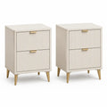 2er-Set Nachttische mit 2 Schubladen MDF geriffelte Front rechteckig cremeweiss goldfarben 45 x 40 x 60 cm