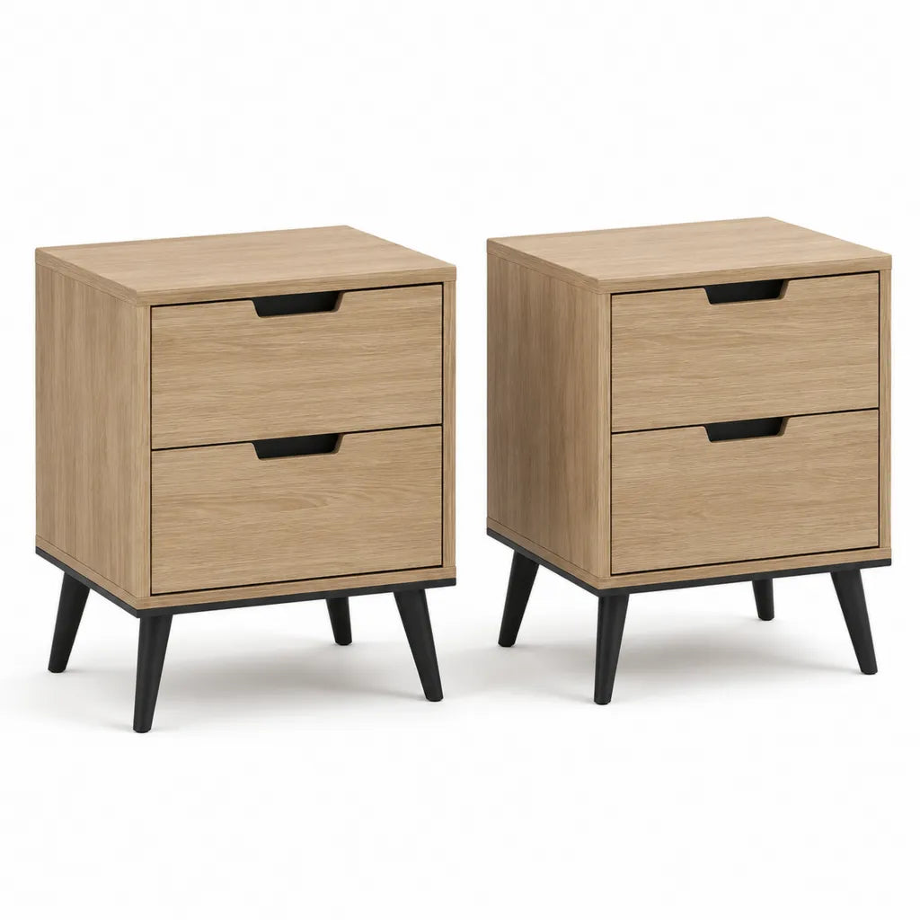 2er Set Nachttische mit 2 Schubladen Spanplatte in Eichenoptik Schwarz rechteckig 40 x 35 x 55 cm