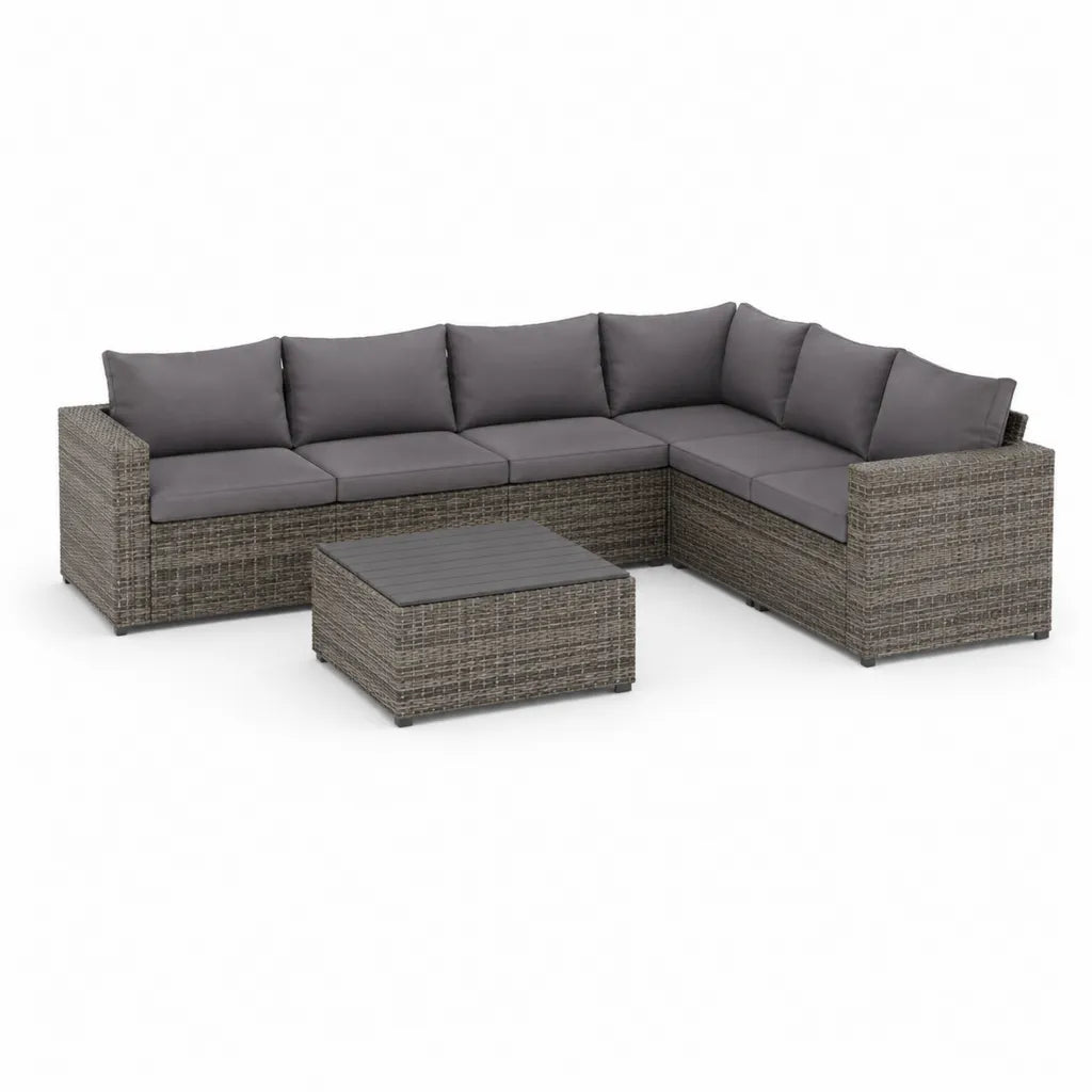 5-Sitzer Gartenlounge Ecksofa Set aus PE-Rattan Grau mit Couchtisch 250 x 190 x 63 cm