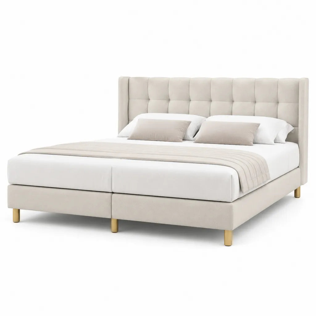 Polsterbett Doppelbett 180 x 200 cm mit gepolstertem Kopfteil Polyester rechteckig cremeweiss