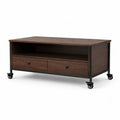Couchtisch mit 2 Schubladen und Rollen 100 x 50 x 45 cm MDF Stahl rechteckig Nussbraun Schwarz