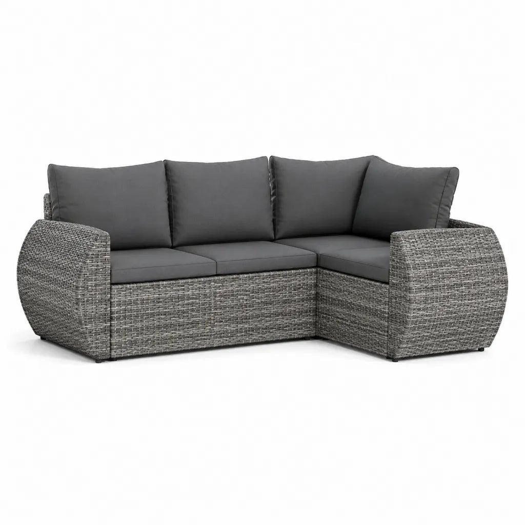 Gartensofa Ecksofa Set aus PE-Rattan in Grau mit Polyesterkissen L-Form 200 x 150 x 85 cm