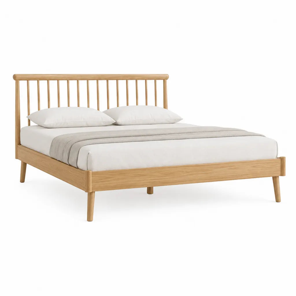 Doppelbett Bettgestell 160 x 200 cm aus massiver Eiche Natur mit Sprossenkopfteil