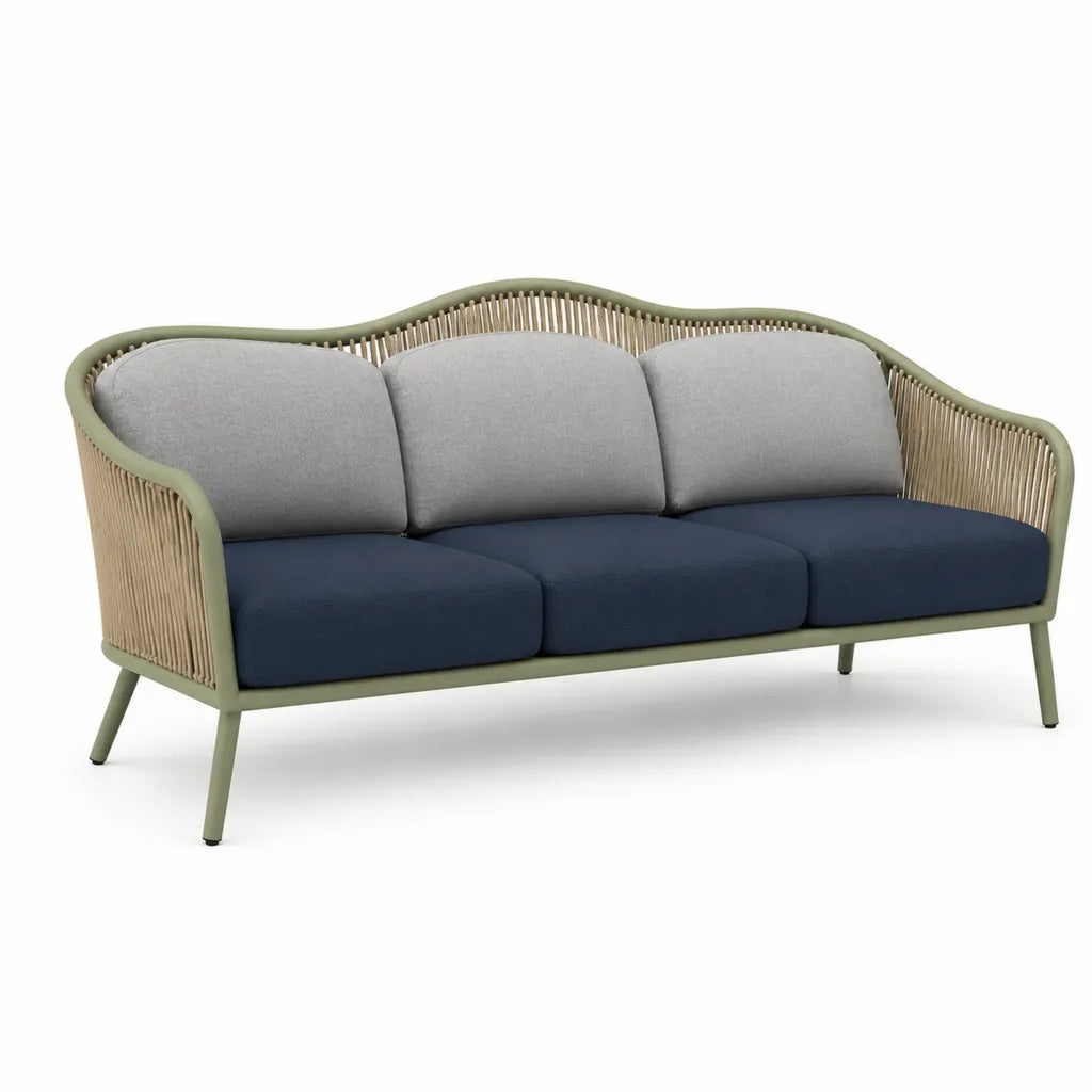 3-Sitzer Gartensofa 200 x 80 x 78 cm Aluminium Polypropylen Seilbespannung Grun Beige Grau Dunkelblau
