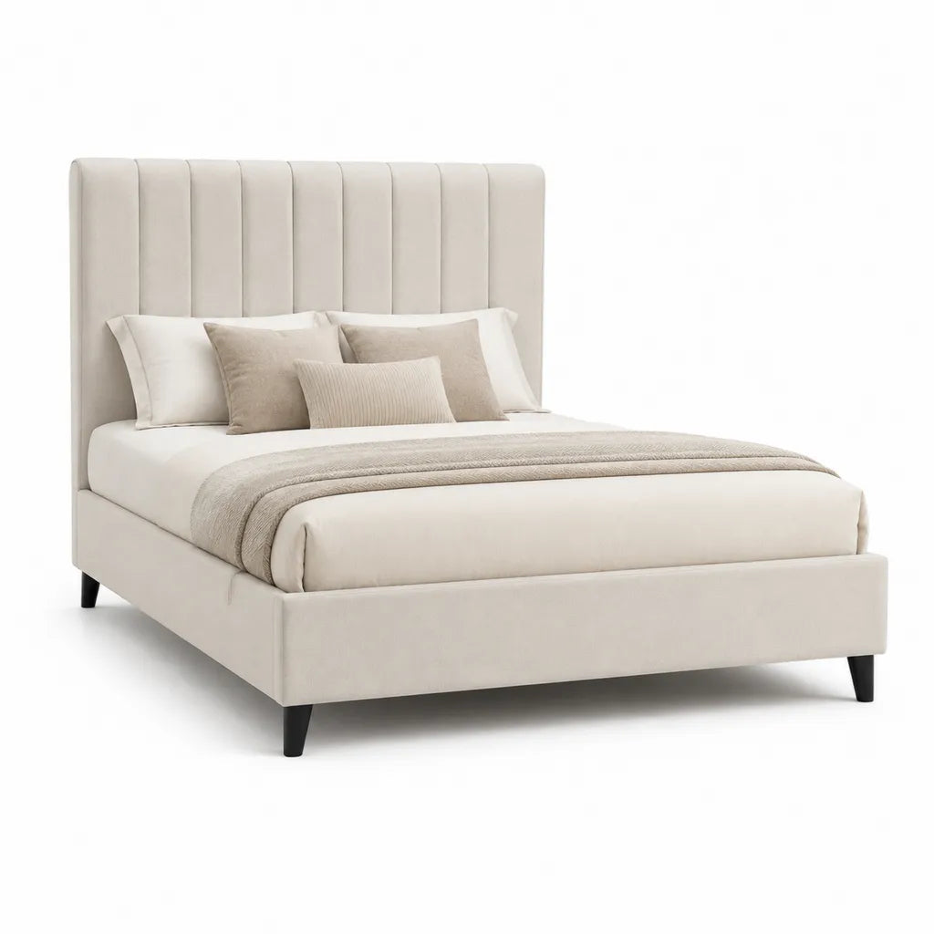 Polsterbett Doppelbett 160 x 200 cm mit gepolstertem Kopfteil Polyester Cremeweiss
