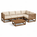 Gartenlounge Set Ecksofa mit Couchtisch 220 x 220 cm Akazienholz Beige Braun