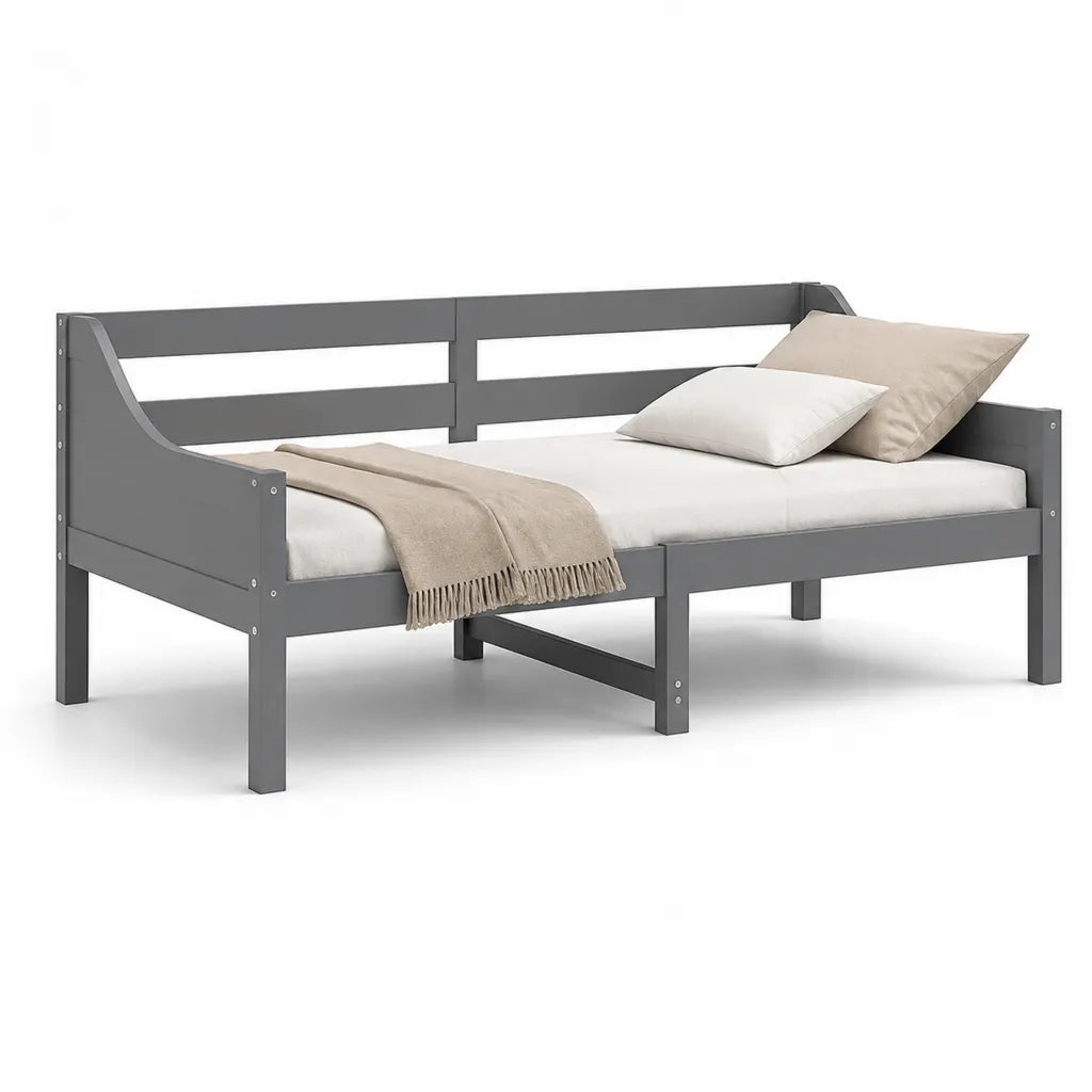 Tagesbett Bettgestell 90 x 200 cm aus massivem Kiefernholz rechteckig grau