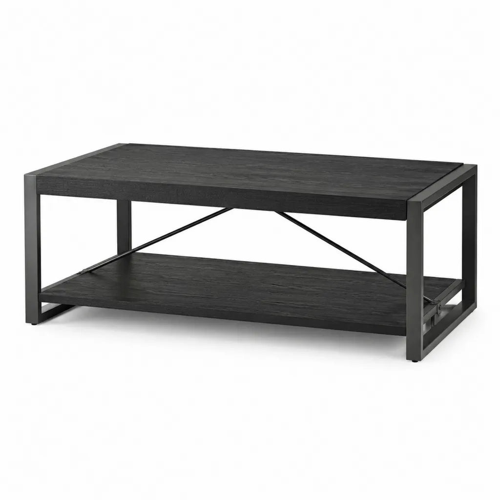 Couchtisch mit Ablage rechteckig 100 x 60 x 45 cm aus melaminharzbeschichteter Spanplatte und Stahl Schwarz