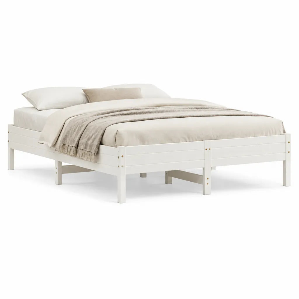 Doppelbett Bettgestell 160 x 200 cm aus Kiefernholz Weiss Rechteckig