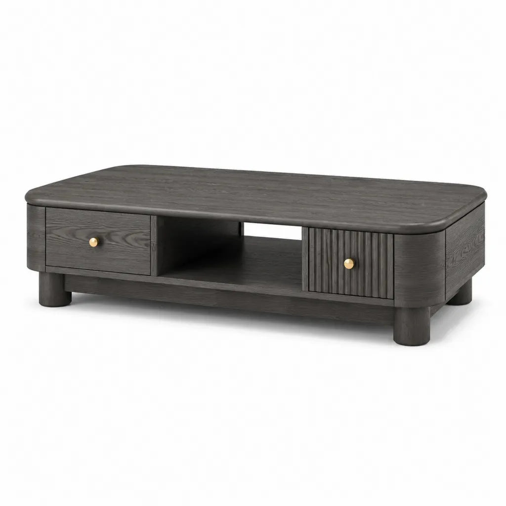 Couchtisch mit 2 Schubladen und offenem Fach 120 x 60 x 42 cm MDF rechteckig Schwarz