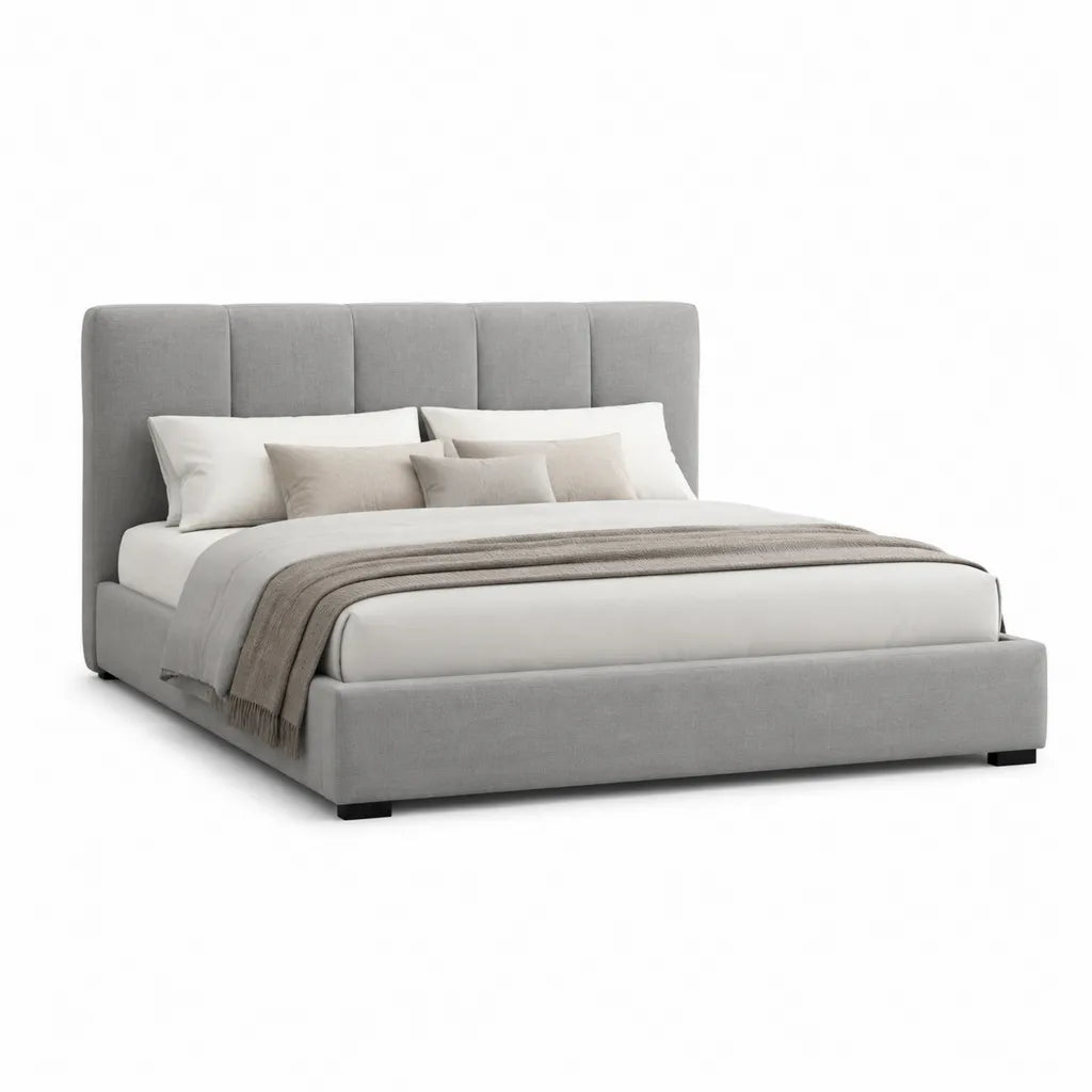 Polsterbett Doppelbett 180 x 200 cm mit gepolstertem Kopfteil Polyesterbezug rechteckig Grau 198 x 220 x 115 cm