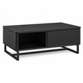 Couchtisch mit Schiebetur und offenem Fach 100 x 60 x 45 cm MDF Stahl rechteckig schwarz