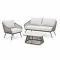 Gartenlounge Set 3-teilig mit 2-Sitzer Sofa Sessel und Couchtisch Stahl PE-Geflecht Grau Weiss 154 x 75 x 76 cm