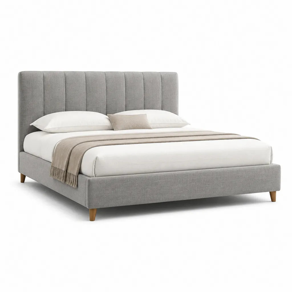 Polsterbett Doppelbett mit gepolstertem Kopfteil 160 x 200 cm Polyester Grau